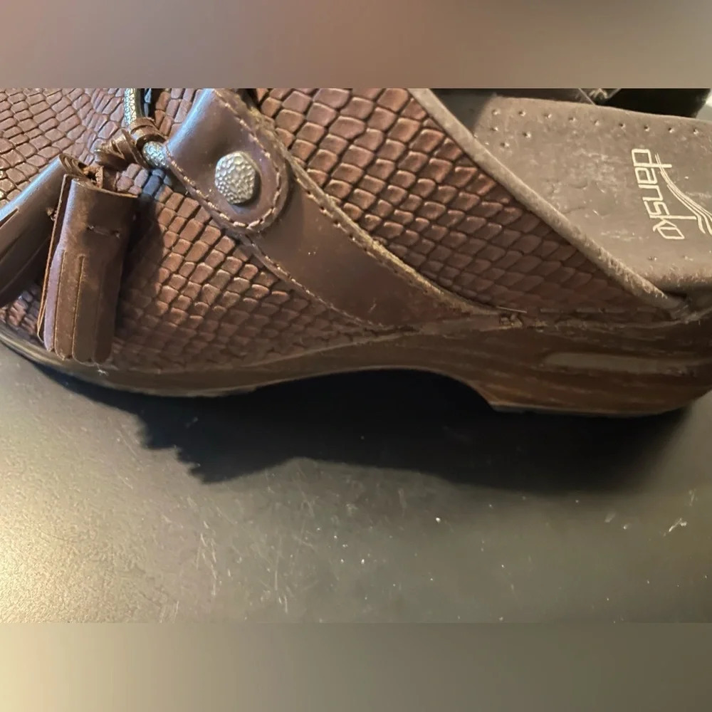 Dansko Shandi Brown Leather Snake Print Clog Shoes Size 37 or 6.5-7 - Picture 8 of 13